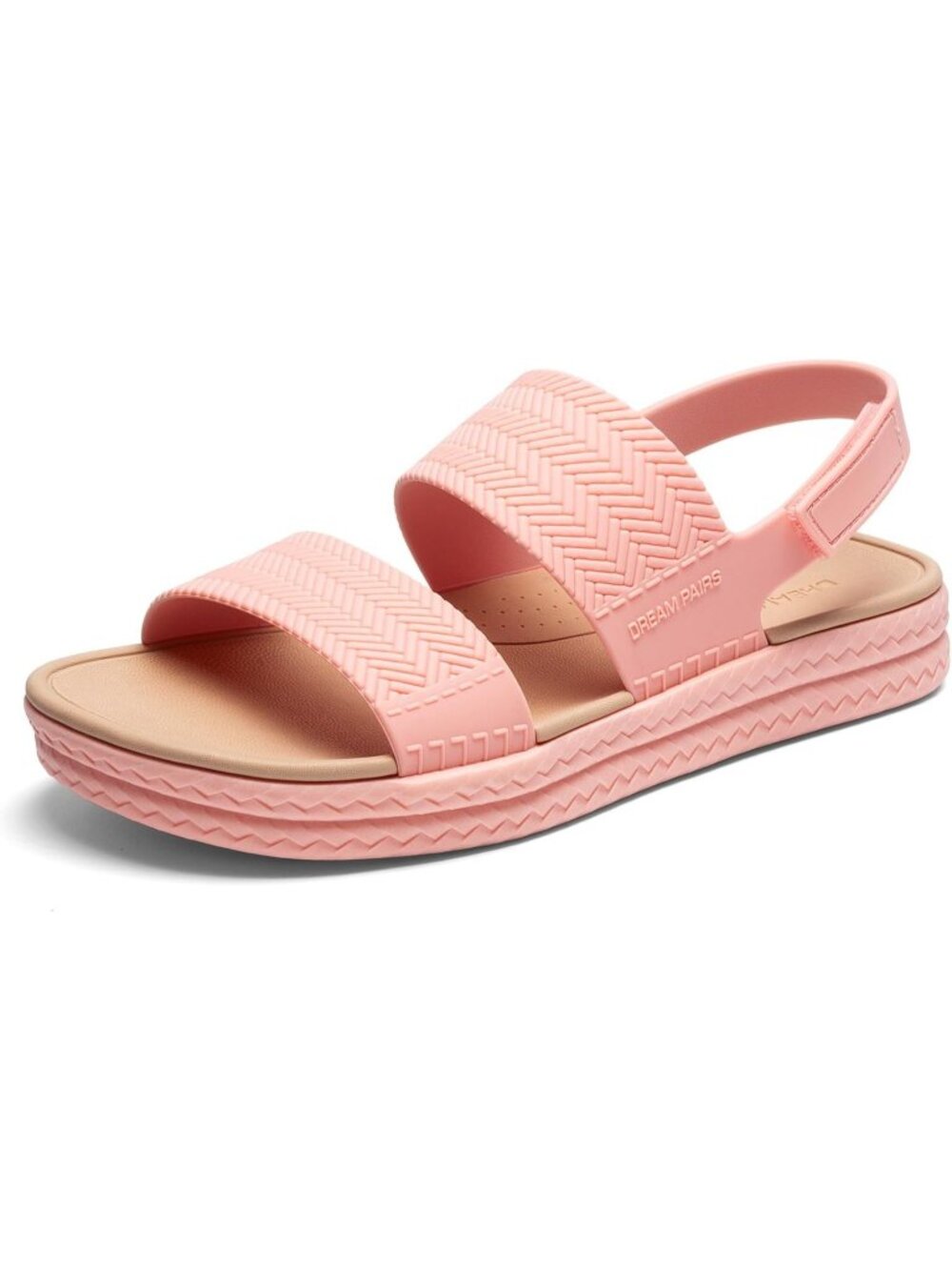 Dream Pairs Women's Pink Open Toe Waterproof Slingback Platform Flat Sandals